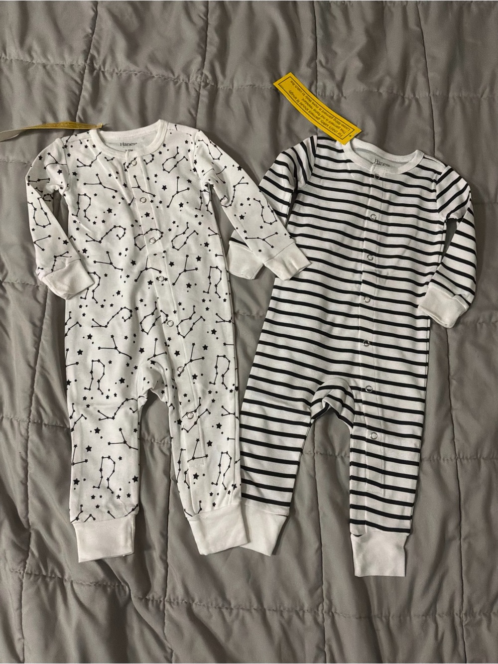 Hanes White and Black Baby One-Piece Footless Pajamas 2 Pack